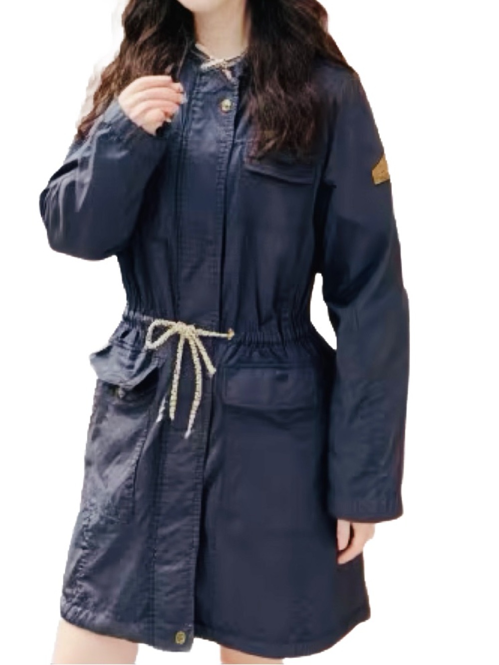 Beaver Canoe Hooded Utility Jacket with Drawstring Waist in Navy Size Medium